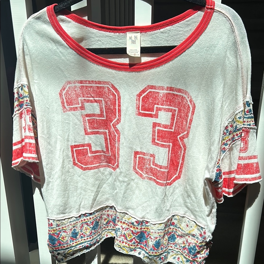 We the Free Red and White Graphic Tee with Number 33